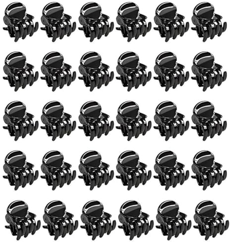 GNALIA Mollette Capelli Donna 30 Pezzi Mini Clip 2Cm Lunghe 1.5Cm Larghe Antiscivolo Nero Lucido Ragazze Donne