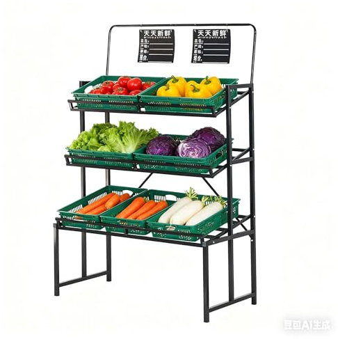 Joytar Étagère de supermarché Polyvalente, Support pour paniers de Fruits et légumes, présentoir pour paniers de Rangement au détail, étagère de marché, présentoir pour collations en Magasin(C)