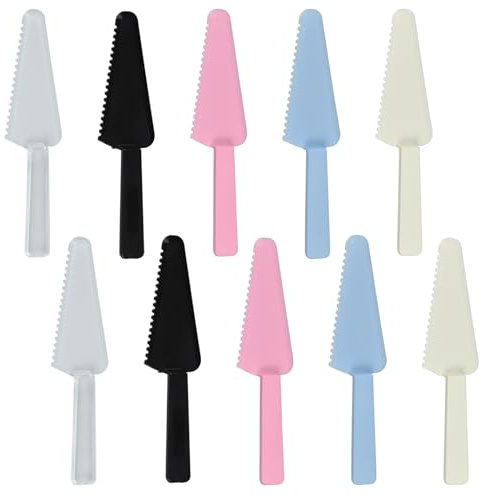 10 Pcs 9.1 Individually Packaged Plastic Cake Cutter Server – Mixcolor Spatula Knife for Pie, Pizza, Pastry, Wedding & Buffet (Mixcolor, 10)
