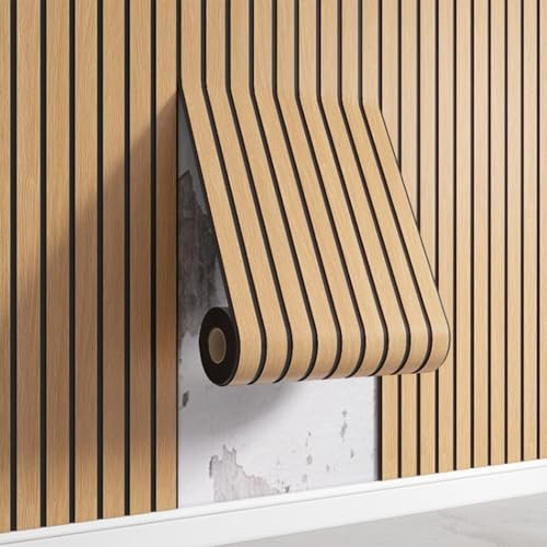 ACESOME 3D Wandpaneele Selbstklebend Tapete Holzoptik, 3m x 40cm Tapeten Wohnzimmer, Peel and Stick Wallpaper aus PVC für Wohnzimmer, Küche, Schlafzimmer (Braun)