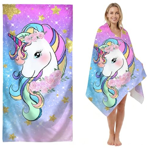 WFKKMEQ Unicorno Telo Mare, Unicorno Telo Antisabbia Mares Coperta da Spiaggia Teli Mare Microfibra Coperta da Spiaggia da Viaggio Leggero e Portatile Doccia Asciugamano per Sauna,Yoga,Piscina