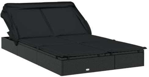 Tomostar Bain de Soleil, Chaise Longue Double Jardin Extérieur Transat pour Piscine 2 Places avec Toit Pliable Noir 213x118x97 cm