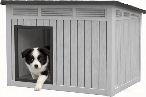 Bifanuo Outdoor Indoor Dog House for Small to Medium Dogs - Waterproof Design, Detachable Roof & Easy Assembly and Cleanup (Classic Grey, 32.1 L × 25.1 W × 24 H)