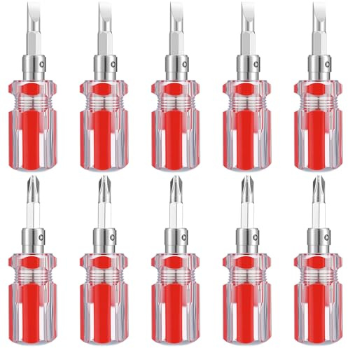 Lanties Flat and Cross Head Screwdrivers Mini Short Screwdriver Set with Non Slip Handle Dual Purpose Pocket Slotted and Cross Repair Tool Compact Tool Set for Tight Spaces Home Electronics (10 Pcs)