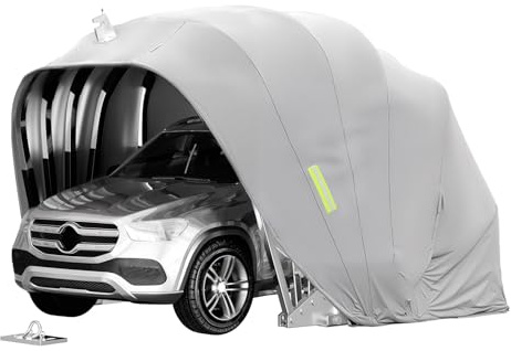 Hochbelastbare Faltbare Einziehbare Auto-Markise, Carport aus Rostfreiem Stahl in Grau, Wetterfeste, Hochbelastbare Garage