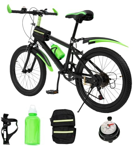 WSIKGHU Mountaincykel på 20 tum, för pojkar och flickor, med 7-växlad växellåda, höjdjusterbar, från 8 till 13 år, bärkapacitet 85 kg, 85% monterad (grön)