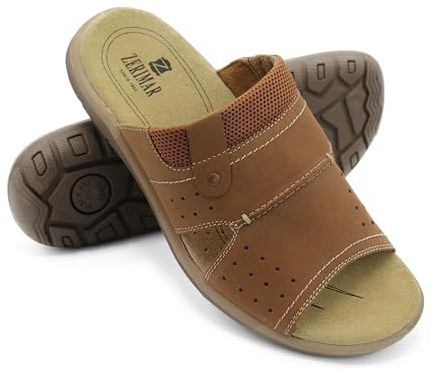 Zerimar Lädersandaler för män, halkfri sula, herrsandaler, bekväma och praktiska sandaler, lädersandal, Kamel, 42 EU