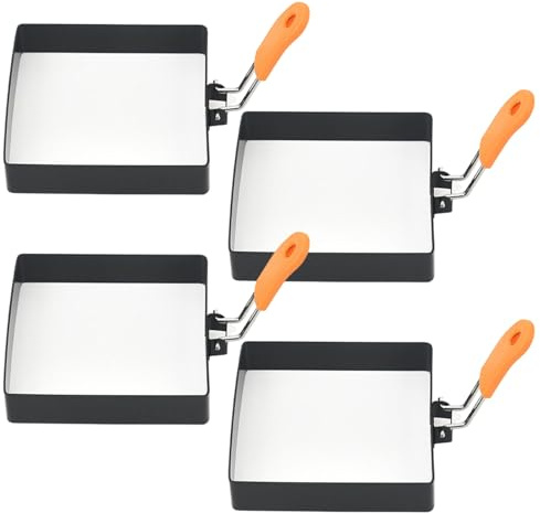 Otbushit Moldes para Huevos para freír, 4 Piezas, 4 Pulgadas, Seguro, Cuadrado, de Acero Inoxidable, Antiadherente, Anillo para Tortilla, Molde para panqueques con Mango de Silicona, Color Aleatorio