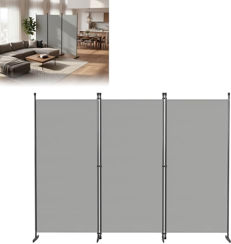 ACXIN 240x180 cm Paravent 3 Teilig, Raumteiler Freistehend Sichtschutz & Trennwand für Balkon, Wohnzimmer und Büro, Faltbar Spanische Wand, Blickdicht Raumtrenner Paravents aus Polyester, Hellgrau