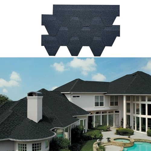 Tejas asfálticas negras de 100cm x 32,5 cm, impermeables, con adhesivo termofusible. Ideales para soláriums, cenadores, terrazas, renovación de techos y techos de paneles metálicos.(21pcs)