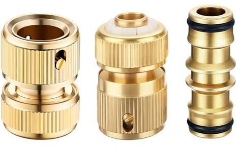 3Pcs Garden Brass Hose Connector and Fittings Set 1/2 Inch Hose End Connectors with Double Male Couplers Garden Hosepipe Water Pipe Repair Joint Fittings Connect for Irrigation Cleaning