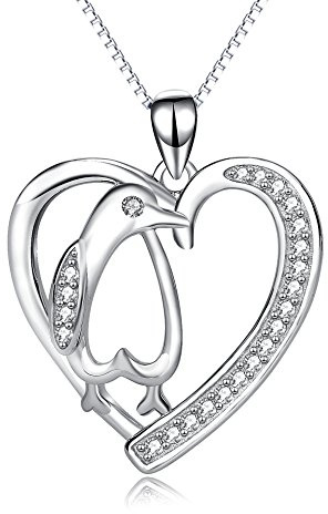 YFN Pingüino Collar Plata de Ley Colgante Corazón Forma Lindo Joyas Regalos para Niñas Mujeres