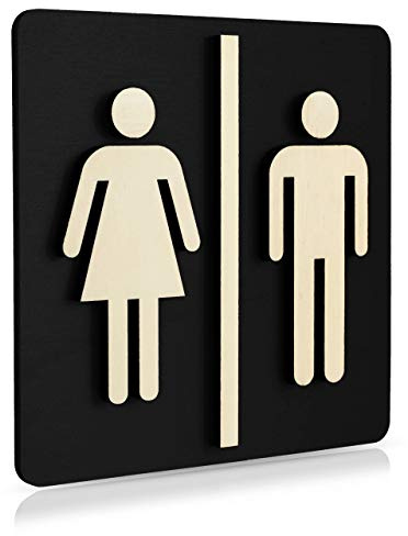 Manschin-Laserdesign WC Schild Schwarz Holz Toilettenschild Toilette Türschild Damen Herren Piktogramm (Schwarz 14x14cm)