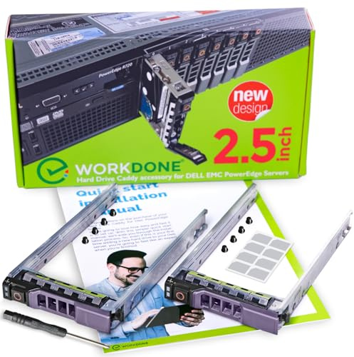 WORKDONE 2-Pack 2.5 Caddy kompatibel mit Dell PowerEdge 13-11 Gen G176J | Nur für kleineren 7.7cm breiter Hot-Swap-Bay, SSD, R310 T310 R410 T410 R510 T610 R710 T710, Etiketten, Schrauben, Handbuch