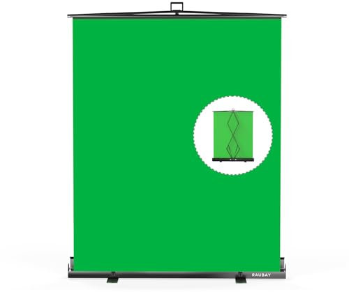 【Easy Set Up】 RAUBAY 59.8 x 82.7in Collapsible Green Screen Backdrop Portable Retractable Chroma Key Panel Photo Background with Stand for Video Conference, Photographic Studio, Streaming