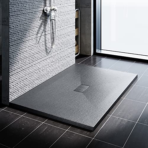 SONNI Piatto Doccia 140x100 cm, conEffetto Ardesia e Struttura Antiscivolo, Piatto Doccia Super Piatto Grigio Bianco Comprensivo di Sifone e Griglia