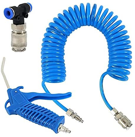 Air Blow Gun Kit Air Duster Cleaning Nozzle Blow Spray Tool Kit with 5 Meter Long Coil PU Air Hose,4×6mm(Blue)
