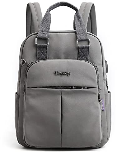 VARLIVOO Mujer Mochila con USB Puerto Mochila 13 Pulgadas Portátil Universitaria Mochila de Mujer Escuela Viajar Colegio Cámping Impermeable Poliéster Gris