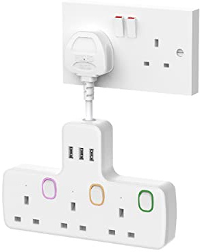Multi Plug Extension 3 Way 3 USB with Flexible Plug, Mscien Individual Switched Socket Extension Adapter, Plug Extension Adapter