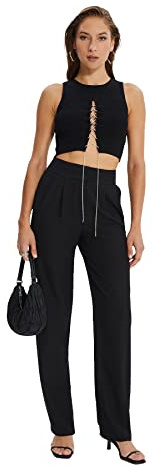 TRENDYOL Damen Trendyol Drapierte Gefaltete Breite Pants, Schwarz, 38 EU