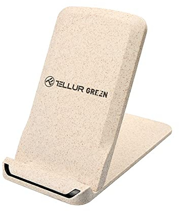 TELLUR GREEN Fast Wireless Charger, 15W Qi Certified, Foldable for Travel, Made from Nature Friendly ECO Materials, Type-C Power Port and Charging Cable Included, Cream Color