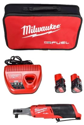Milwaukee M12 FUEL 12-Volt Lithium-Ion Brushless Cordless High Speed 3/8 in. Ratchet Kit w/(2) Batteries, Charger and Bag