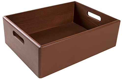 Creative Deco XL Braune Holzkiste Obstkiste Korb 40x30x13cm | mit Griffen | (+/-1cm) | ohne Deckel | Hölzernen Kasten Holzbox Kiste Ostern | Für Dokumente Wertsachen Spielzeuge Werkzeuge