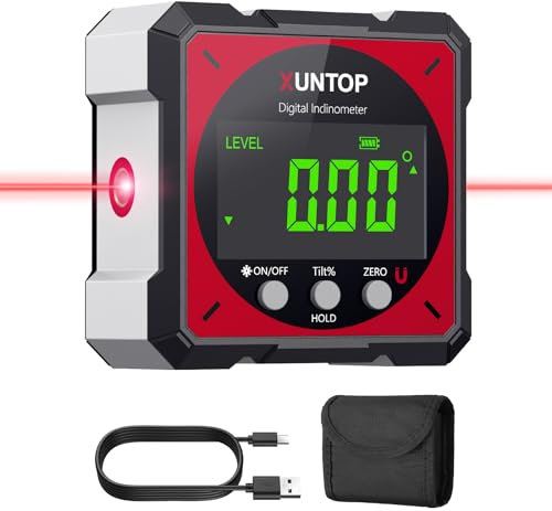 XUNTOP Digitaler Winkelmesser Neigungsmesser Laser Wasserwaage mit LCD Display, Type-C Schnittstelle IP54 Wasserdicht Magnetisch Nivellierbox Level Box für Holzarbeiten, Bau, Dekoration, DIY