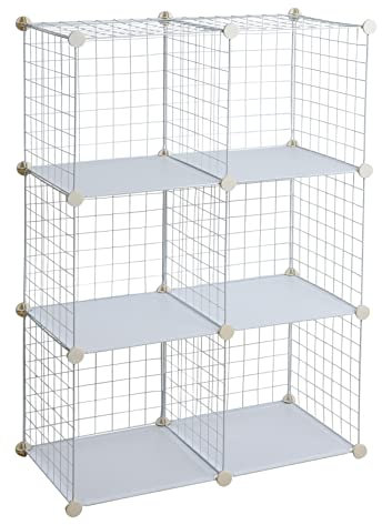 ESTEXO Stufenregal Regalsystem Steckregal 6 Fächer Gitter DIY Regal Metall Würfelregal Weiß