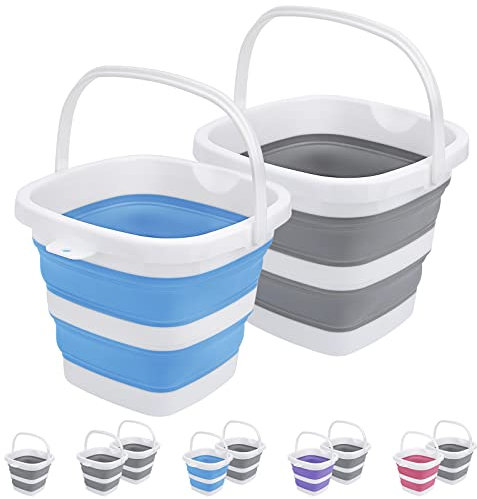 Confezione da 2 secchi pieghevoli da 5 litri, piccoli secchi per la pulizia della casa, secchio in plastica portatile per esterni, vasca per lavaggio auto, vasca pieghevole per campeggio, spiaggia,