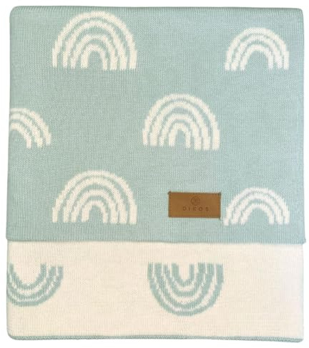 DIKOS Babydecke GOTS 100% Bio Baumwolle Regenbogen Mint Neugeborenen Decke Mädchen Junge Kuscheldecke Strickdecke Baumwolldecke Kinderwagen Baby Erstausstattung Geschenk zur Geburt