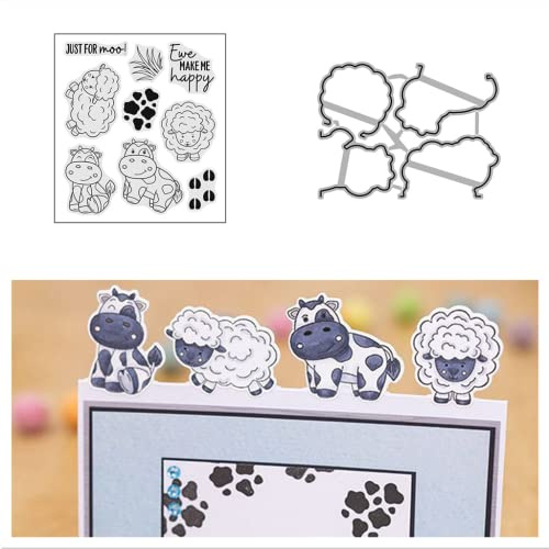 Sredwtk Tiere Stempel und Stanzen Set,Silikonstempel und Stanzen Set,Stanzschablonen und Stempelset,Clear Stamp und Stanzschablone Für DIY Scrapbooking Fotoalbum Dekor Karten (3)
