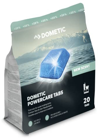 Dometi 20 und PowerCare-Tabletten für den Schwarzwassertank, schmutzig, hilft bei der Abfalllösung, Blue Tab für Boote, Wohnwagen, Wohnmobile, Wohnmobile, Wohnmobile und Wohnmobile