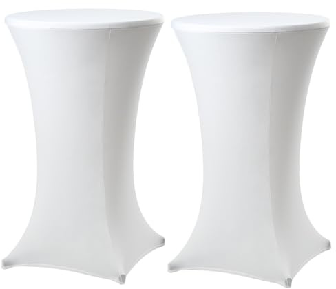 TRUTZHOLM Stehtischhusse Stretch Ø 60/70/80 cm, Bistrotisch Husse elastisch, pflegeleicht & knitterfrei, in Weiß, Anthrazit & Beige, 1er, 2er, 5er & 10er Set (2, Weiß, Ø 80 cm)