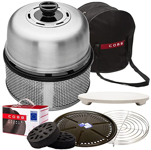 Cobb Grill Premier AIR Deluxe Holzkohlegrill - inkl. Tragetasche, Grillplatte, Bratenrost, Pizzastein, 1x Cobble Stones 6er