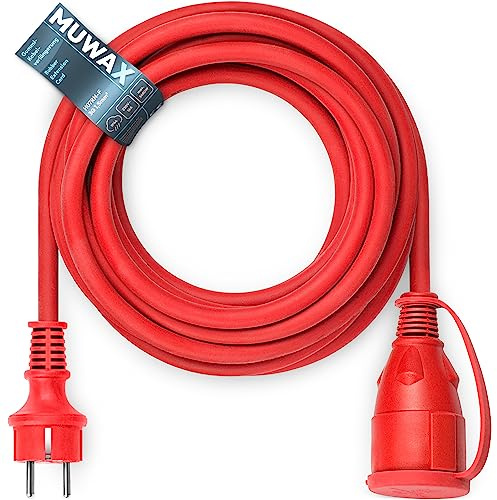 MUWAX 20m Gummi-Verlängerungskabel H07RN-F 3G1,5mm², rot | für Garten, Baustelle, Werkstatt, Industrie, dauerhaften Einsatz im Außenbereich und starke mechanische Beanspruchung, IP44