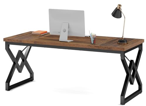 Tribesigns Schreibtisch, Großer 160cm Bürotisch mit extra verdickter Holzplatte und Metallgestell, Industriell Computertisch Chefschreibtisch für Home Office, Rustikales Braun