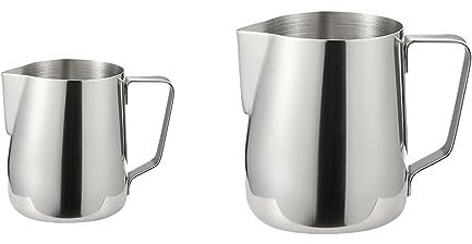 2 Pezzi Bricco da Latte in Acciaio Inox, 150ml/350ml Brocca in Schiuma con Segno, Lattiera Mucca per Cappuccino, per Espresso, Cappuccino e Latte Art