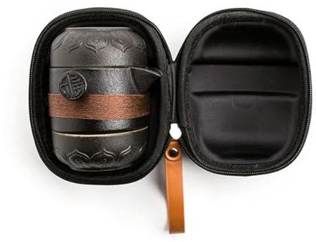 QIUMING Cerámica Negra, 1 Olla, 2 Tazas, Juegos de té, Tazas portátiles de Viaje para el hogar y la Oficina, Recipiente de cerámica para té y café con Bolsa