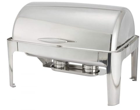 Stainless Steel Roll Top Chafing Dish Full Size 1-1 GN 9 Litre Capacity For All Catering Establishments. Premium Stainless Steel. Professional Chafing Dish. Keeps Food Warm & Ready To Serve.