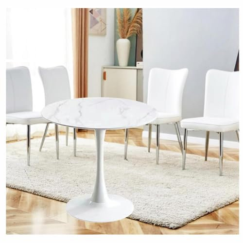 JHAISMAO Tulpe Rund Modern Esstisch Granitplatte Mit Metallsockel Für Küche Und Esszimmer Couchtisch Freizeit-Endtisch(Size:60cm,Color:Weiß)