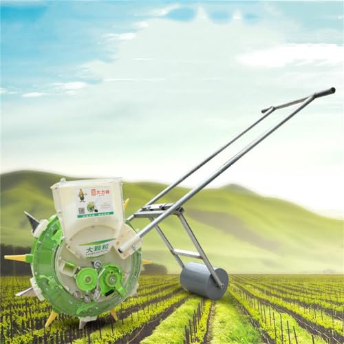 HJDSUDU Sembradora de jardín con Ruedas, siembra con Rodillo de Empuje Manual y aplicador de Fertilizante, sembradora Manual de jardín, sembradora de maíz, algodón, Soja y maní,10 mouth/17cm