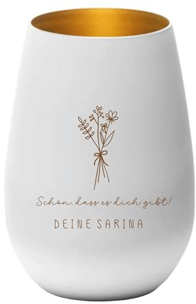 Windlicht - Blumenstrauß mit Wunschtext - Teelichthalter, Geschenkidee, Geburtstag, Weihnachten, Familie, Partner, weiß Gold