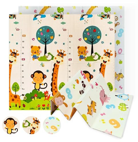 JUPPLIES - Alfombra Bebe Acolchada Plegable 200x180cm y 1cm Grosor - Tapete de Actividades para Bebe Plegable - Alfombra Infantil para Juegos Reversible y Antideslizante - Colchoneta de Juegos