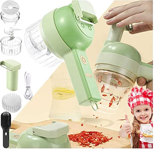 4 in 1 Handheld Electric Vegetable Chopper Cutter Set, Portable Multi Function Electric Vegetable Slicer Wireless Food Processor Veggie Dicer for Garlic Onion Kitchen Gadgets