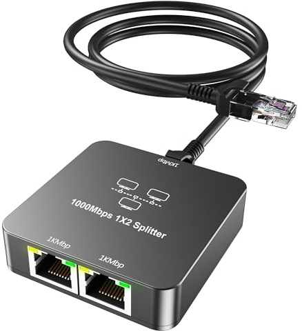 uhddadi Ethernet Splitter 1 to 2 Out,Ethernet switch with Cat 6 Cable | 1000Mbps High Speed,Gigabit Internet Splitter Connector for Router,PC,TV,Xbox,PS5,Gray