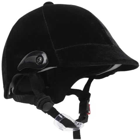 Anneome Casco da Equitazione per Ragazzi Nero in Polipropilene Leggero Ventilazione Completa e Cinturino Regolabile per Scooter e Equitazione