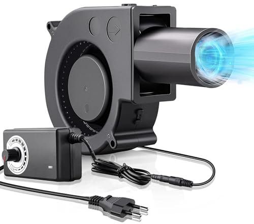 Radiallüfter 12V, 220V Gebläse Lüfter mit Drehzahlregler für Aufblasbar Kamin, Turbinengebläse Ausgestattet mit Luftauslass für Picknick Camping BBQ, Kühlung Lüfter für Haushaltsgeräte