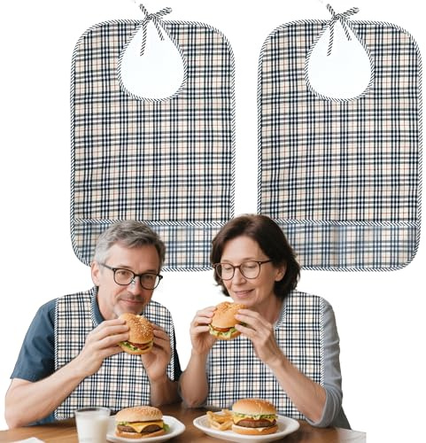 SEABABOO Lätzchen Für Erwachsene 2 Stück Lätzchen 58.5 X 38 CM Wasserdicht Erwachsenen Lätzchen Wiederverwendbarer Kleidungsschutz für Männer Frauen Ältere Menschen Behinderte