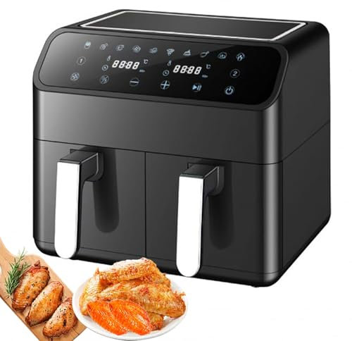 Friteuse à air Double avec écran LCD, friteuse à air 8 L combinée avec minuterie et contrôle de la température 80 ℃ à 200 ℃, Four à friteuse à air Double Multifonction sans Huile 1000 W pour Grill